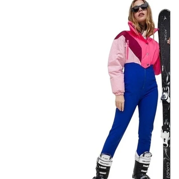 ASOS 4505 Snow Full Ski Suit Jumpsuit Pink Blue Colorblock Womens Size US 18 - Picture 3 of 12